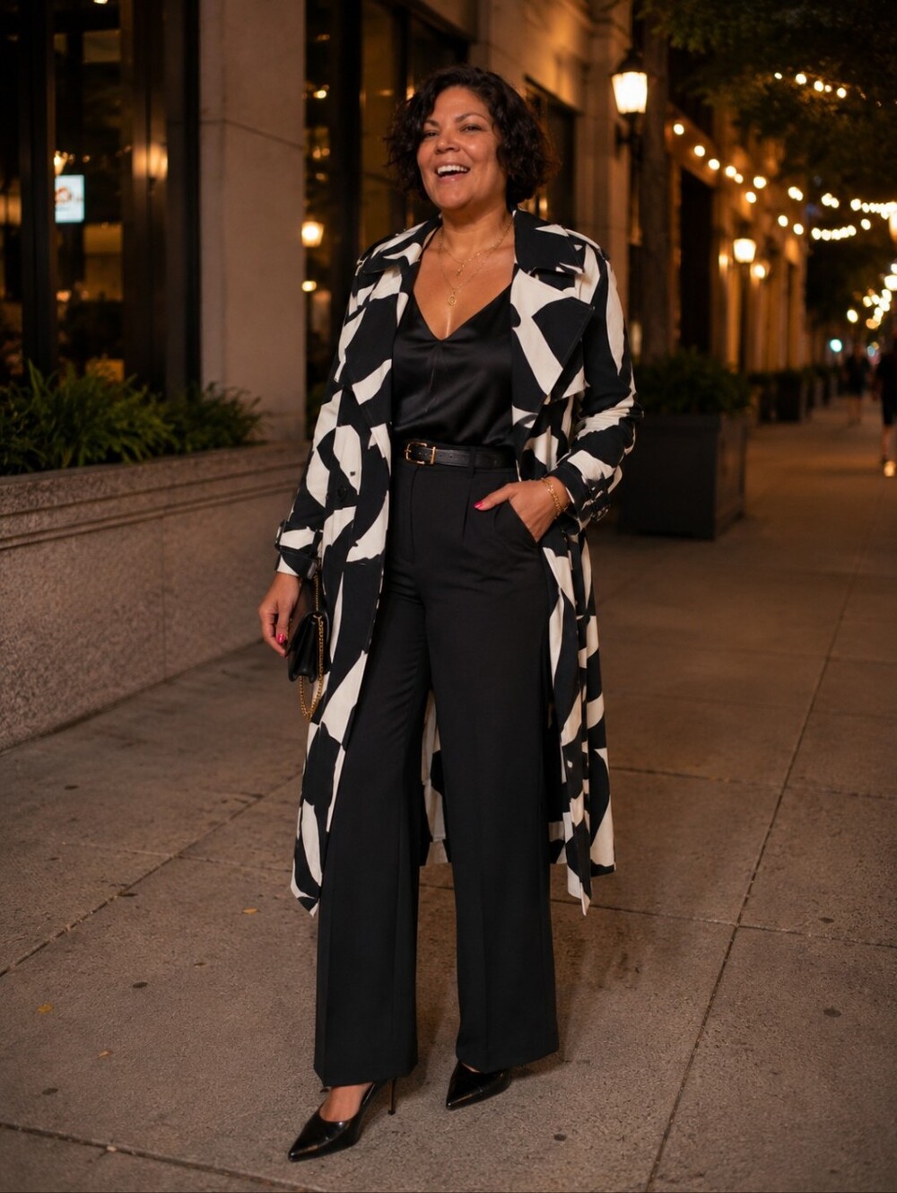 11 Honore Black and White Abstract Trench Coat